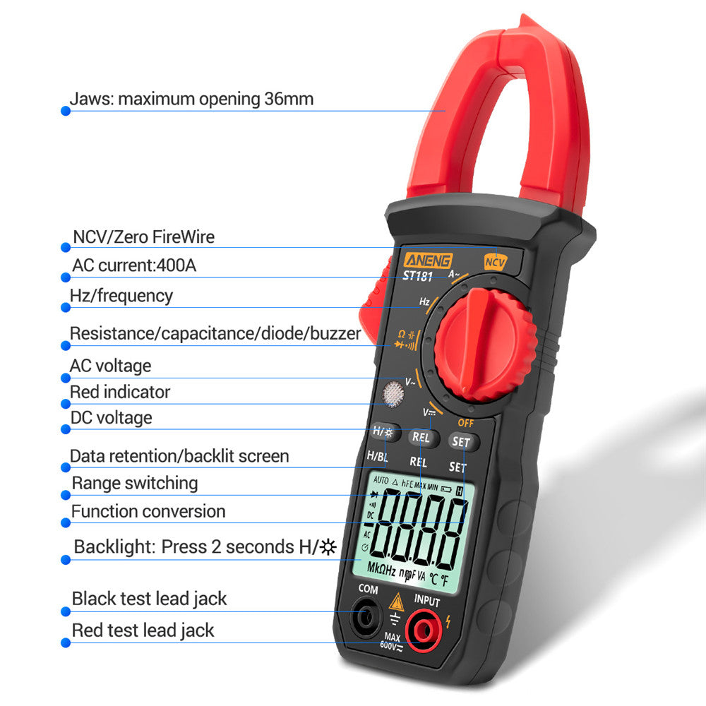 ANENG ST201 Digital Clamp Multimeter 4000 Counts Clamp Ammeters