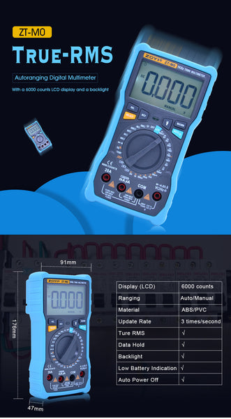 ZT-M0 True-RMS 6000 counts Digital Multimeter  20A DC current - Meterport