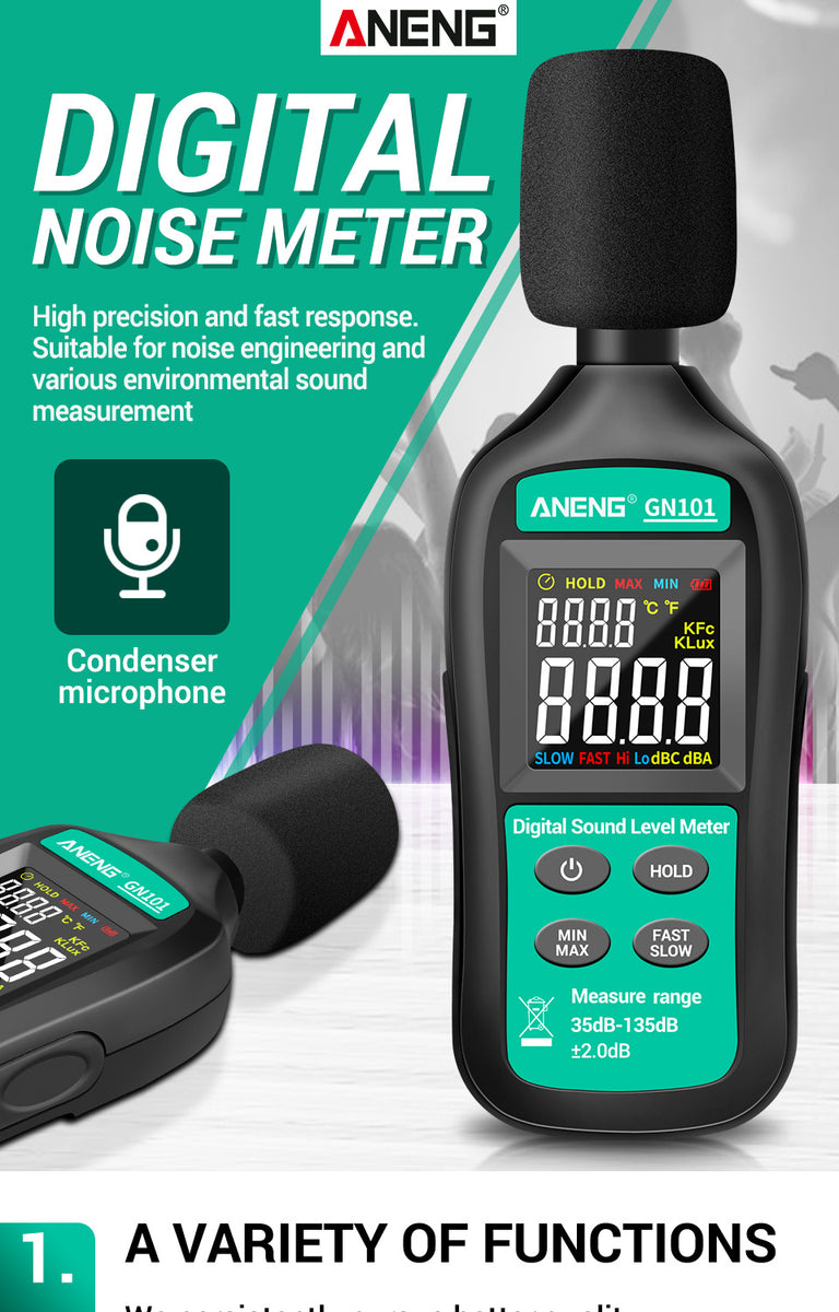 Aneng Digital Noise Meter 35db-135db Decibel Meter Lcd Display